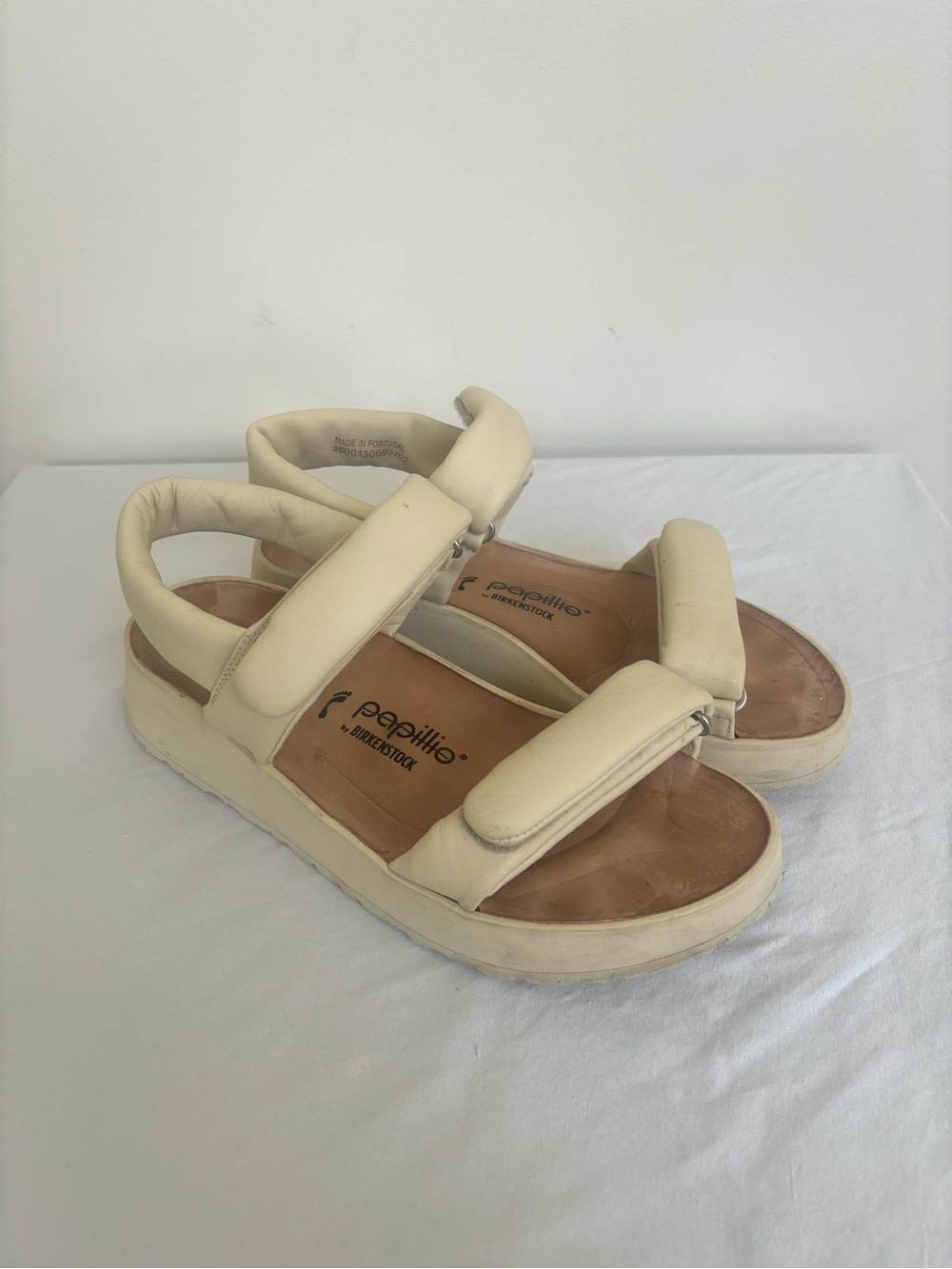 Birkenstock Papillio Theda Leather Sandals Ecru Size 10 Eu41 Narrow Fit Womens